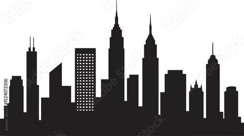 New York City skyline silhouette illustration with urban skyscraper buildings