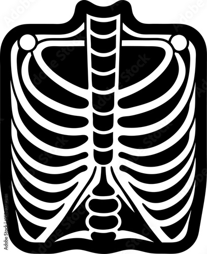 Simplified black and white illustration of a human rib cage skeleton perfect for medical and educational purposes or related design concepts.