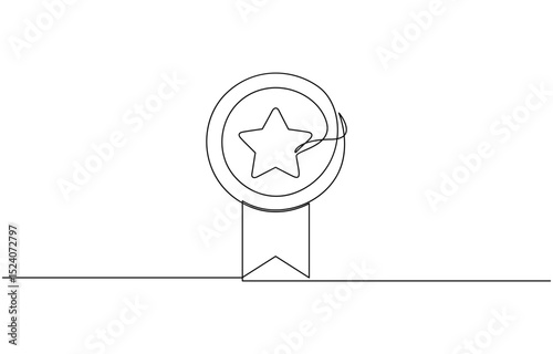 Continuous one line art drawing of champion winner trophy, Award winning ribbon in simple linear style. Editable stroke. Doodle line illustration