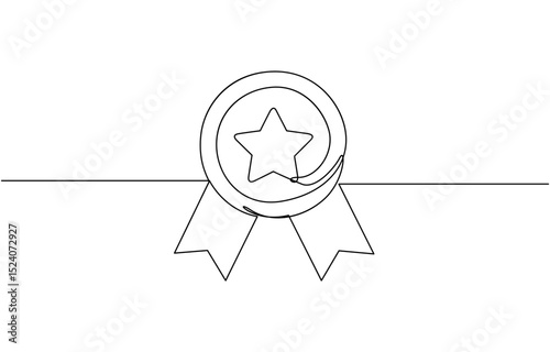 Continuous one line art drawing of champion winner trophy, Award winning ribbon in simple linear style. Editable stroke. Doodle line illustration