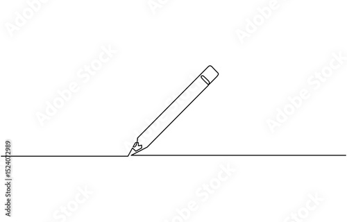 One continuous line drawing of pen writing thin stroke. Pencil symbol of study and education concept in simple linear style,  outline, banner in minimalism style.