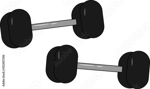 Vector Illustration of Black Dumbbells for Fitness, Gym Training, and Workout Equipment Concept in Modern Flat Style