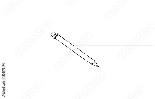 One continuous line drawing of pen writing thin stroke. Pencil symbol of study and education concept in simple linear style,  outline, banner in minimalism style.