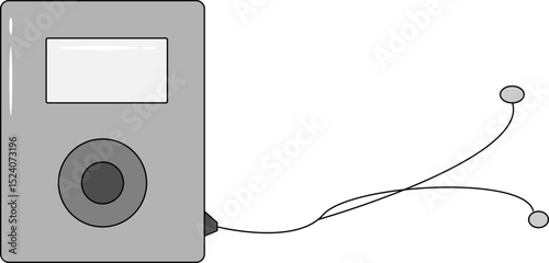 Vintage Gray Music Player Vector with Earphones – Retro Audio Device Illustration for Entertainment, Listening, and Technology Concepts