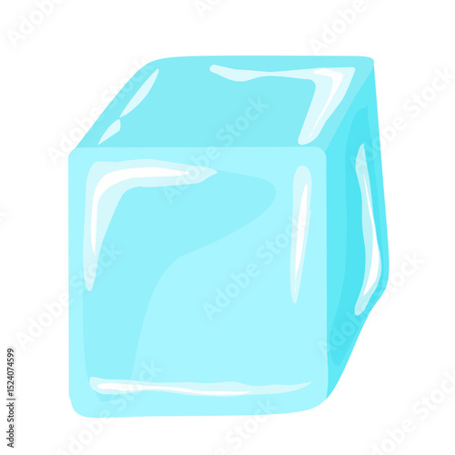  illustration of a single ice cube with glossy highlights. Suitable for science, weather, or food-related themes
