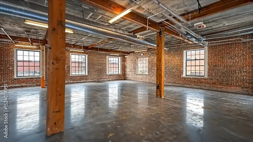 Spacious Industrial Loft Space with Exposed Brick Walls and Wooden Beams