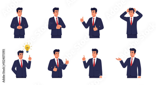Businessman Character Poses Diverse Illustrations for Presentations and Designs