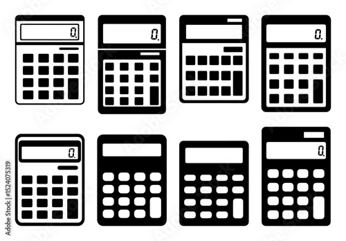 Calculator icon set. EPS Vector silhouette file of calculators, numeric displays black illustration