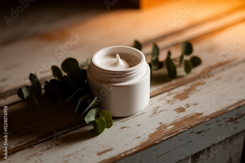 A Luxurious Jar of Moisturizing Cream with Eucalyptus Greenery