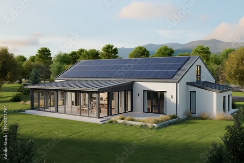 Modern Sustainable Home with Solar Panels and Sunroom Addition