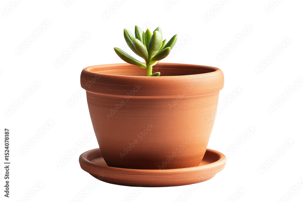 Obraz premium Solitary Succulent: A vibrant succulent sprouts from an earthenware pot, embodying resilience and natural beauty. A symbol of simple elegance.