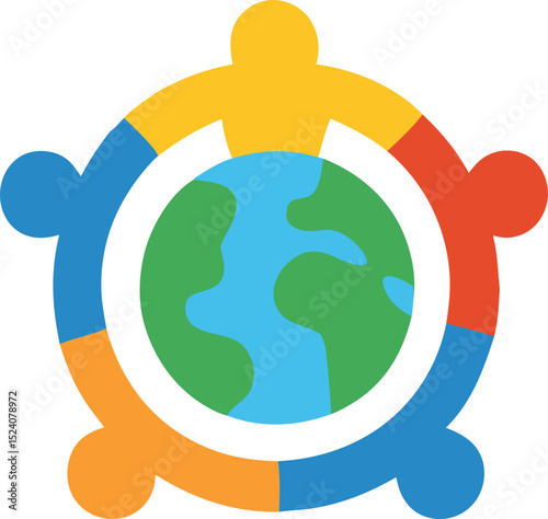 Global Unity with People Holding Hands, and Globe Concept.