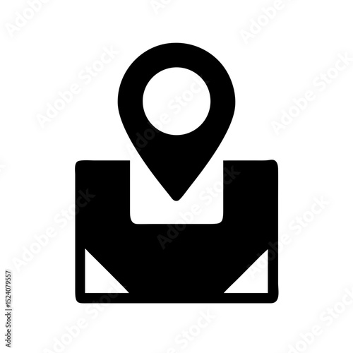 Black parcel tracking icon flat vector logistics with pinpoint location