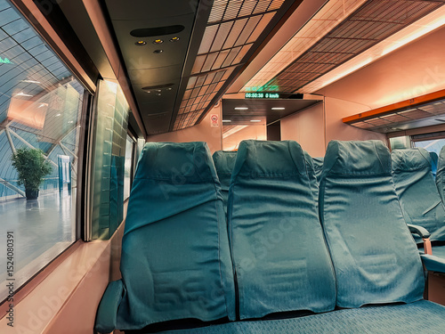 Photography Interior seats of the maglev train in Shanghai, China