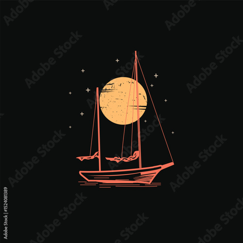 Moon ship art vector design. Trendy t-shirt design. T-shirt design vector.