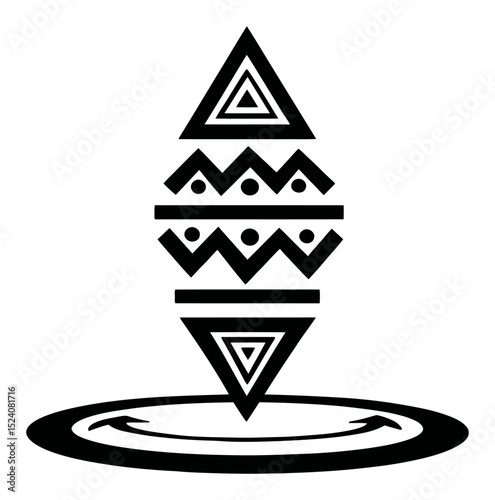 Intricate Abstract Black and White Engraving with Geometric Patterns and Shapes