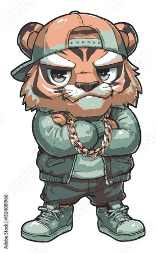 Cartoon Tiger Character with Attitude in Urban Style Outfit