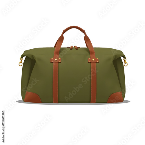 Classic olive green canvas soft bag with brown leather accents.