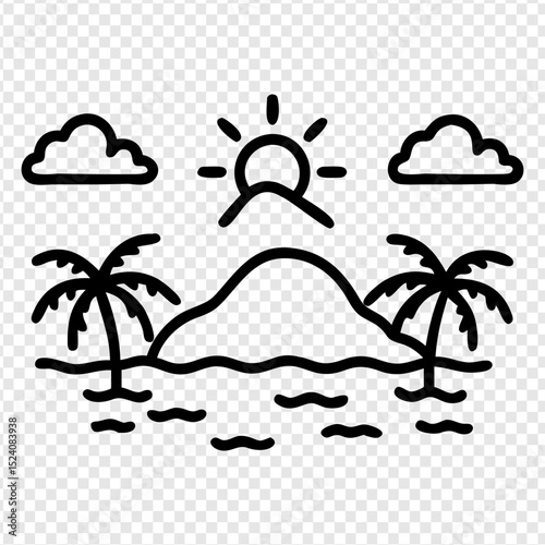 Tropical Island Paradise Sun, Sand, and Palm Trees Line the Shore