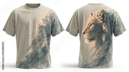 Impressive lion graphic on smooth cotton t-shirt mockup ideal for fashion photography and casual apparel displays
