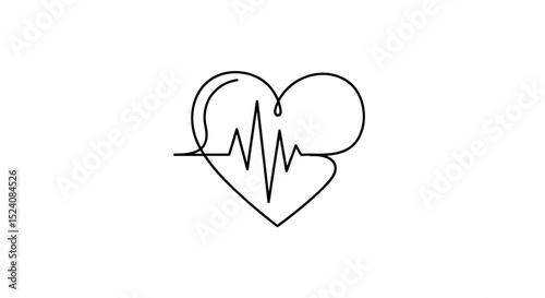 Continuous Line Art Heartbeat Symbol