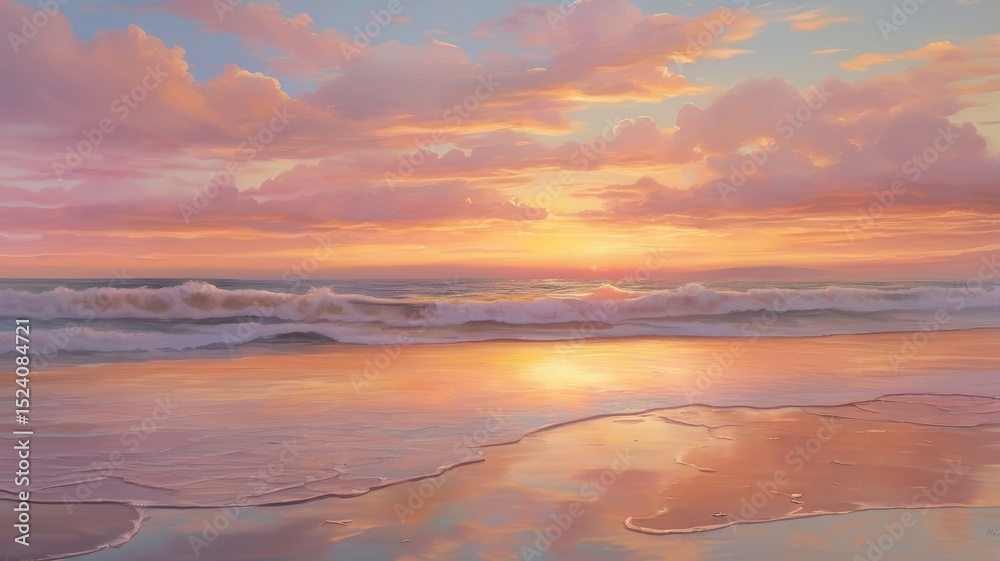 Sunset on a quiet coast with golden light reflecting off gentle waves and soft clouds casting a warm glow Sunset on a quiet coast with golden light reflecting off gentle waves and soft clouds casting a warm glow