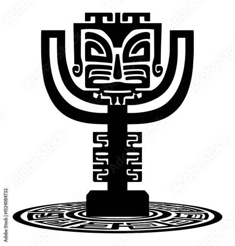 Abstract Engraving of a Tribal Mask with Geometric Patterns in Black Design