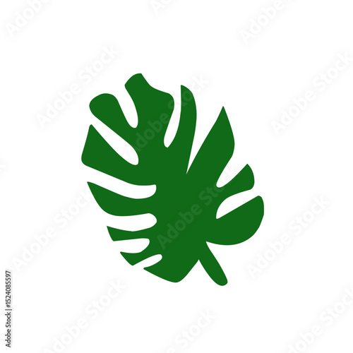A collection of green tropical leaves in various shapes and sizes, including monstera, palm, and fern leaves, arranged in a seamless pattern on a white background.