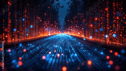 In a sleek, digital cityscape, vast data flows across the boundless internet, fueled by futuristic technologies like generative AI 