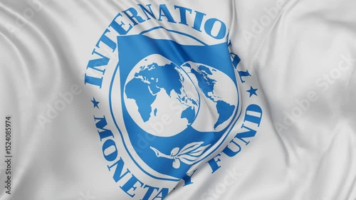 International Monetary Fund or IMF flag swaying in the wind, endless cycled loop video background