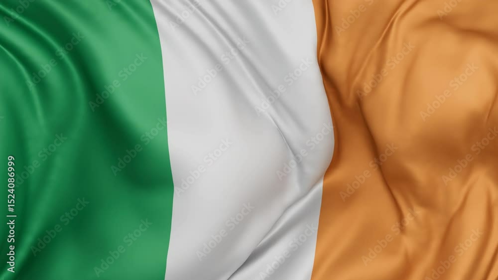 Republic of Ireland flag swaying in the wind, endless cycled loop video background