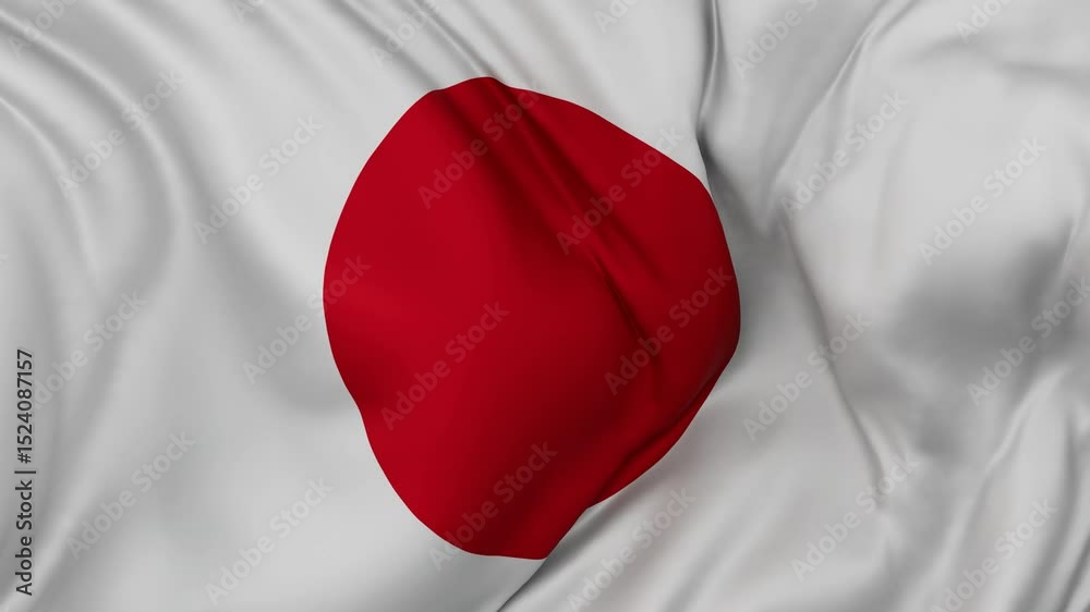 Japan flag swaying in the wind, endless cycled loop video background
