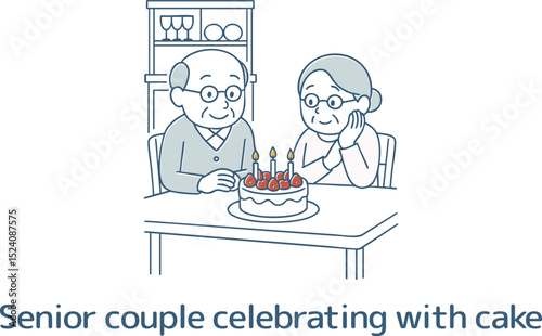 ケーキで祝うシニアの夫婦
Senior couple celebrating with cake