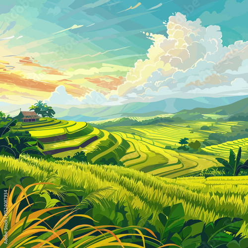 Rice field vector illustration 