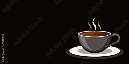 Illustration of a red or reddish orange coffee cup with a cartoon character. This image is very cheerful and inviting, depicting a cheerful and happy cup of coffee, as if ready to brighten up the day.