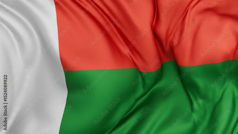 Madagascar flag swaying in the wind, endless cycled loop video background