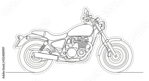 Detailed Line Art Illustration of a Classic Motorcycle