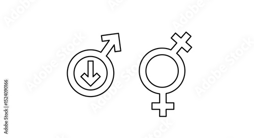 Outlined Male and Female Gender Symbols on White Background