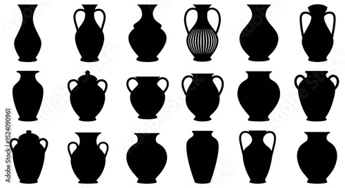 Silhouette set of various vase shapes highlighting classic design vector illustration