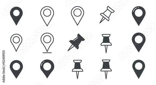 Collection of pin and location icons in various styles vector illustration