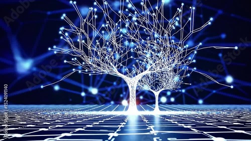 Futuristic Digital Tree Symbolizing Technology and Connection in a Networked Environment