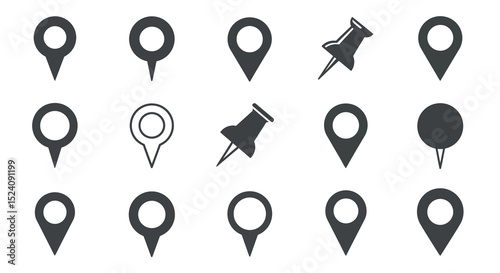 Set of various map marker icons for navigation and location identification vector illustration