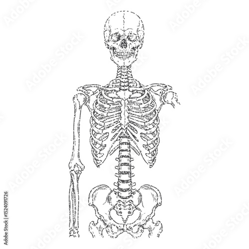 Stipple skelton with gritty photocopy halftone texture and grunge aesthetics. Perfect for punk and gothic collage projects. Vector illustration