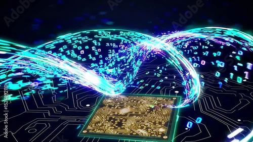 Digital Circuitry with Colorful Data Streams Representing Technology and Innovation in Modern Computing