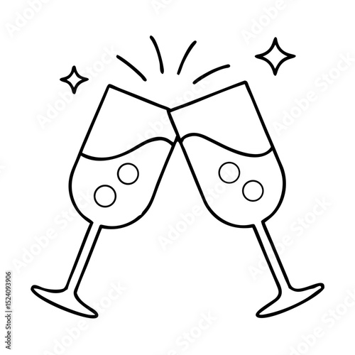 Clinking champagne glasses toast. Sparkling wine celebration graphic with two glasses. Festive clinking glasses image perfect for housewarming or e-commerce website design.