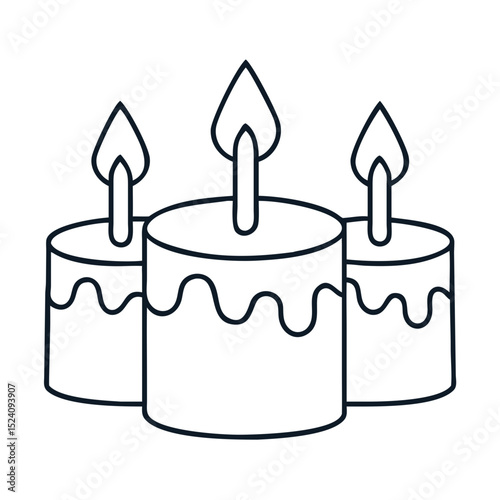 Three elegant candles with dripping wax. Festive candles create warm and cozy atmosphere for home decor. Candles symbol of comfort and relaxation perfect for housewarming gifts or e-commerce.