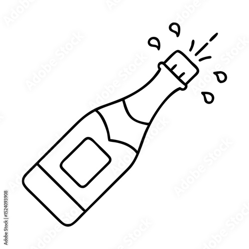 Sparkling champagne bottle popping cork. Celebration concept with elegant champagne bottle design.  Perfect image for housewarming invitations or e-commerce website, showcasing celebratory champagne.