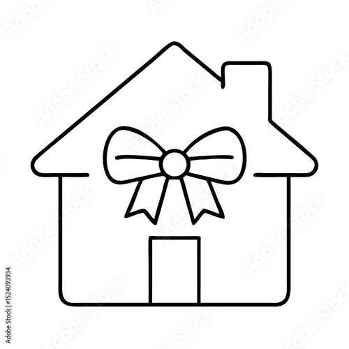 Housewarming gift icon with decorative bow.  Housewarming present symbol for new home owners. Simple housewarming gift image perfect for e-commerce websites and celebratory announcements.