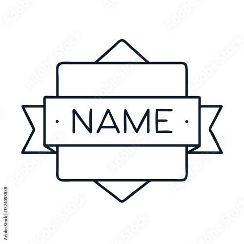 Simple nameplate design with ribbon banner. Modern nameplate template for housewarming gift. Elegant nameplate ideal for personalized home decor or e-commerce product branding.