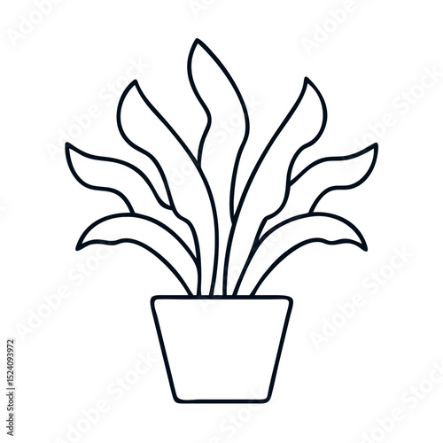 Stylish indoor plant in simple pot. Houseplant with long leaves in ceramic container. Elegant indoor plant design for home decor. Perfect image for housewarming gifts or e-commerce websites.